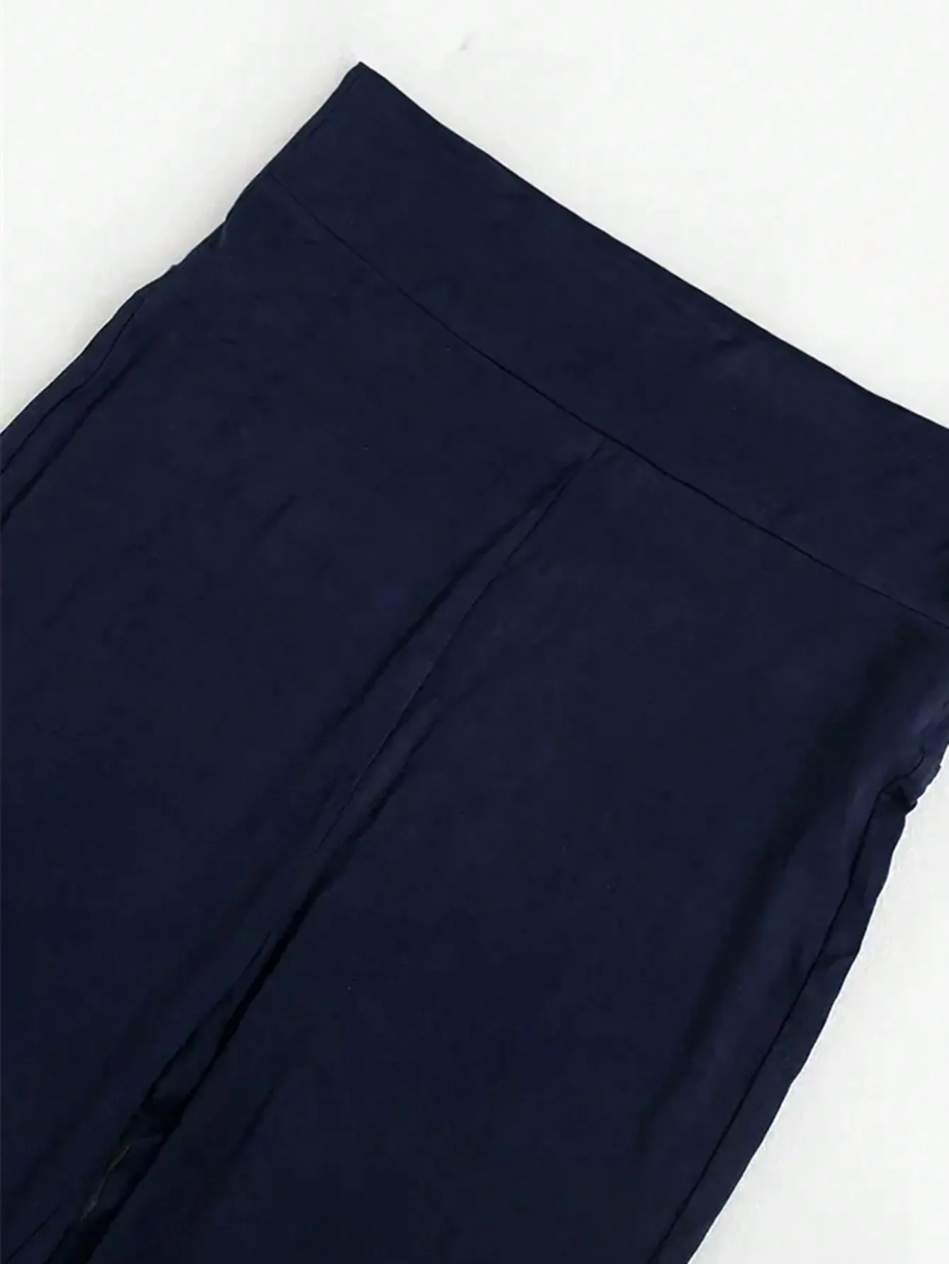 Marineblauwe crop-top met korte mouwen en uitlopende legging, tweedelige set, slanke pasvorm, hoge elasticiteit