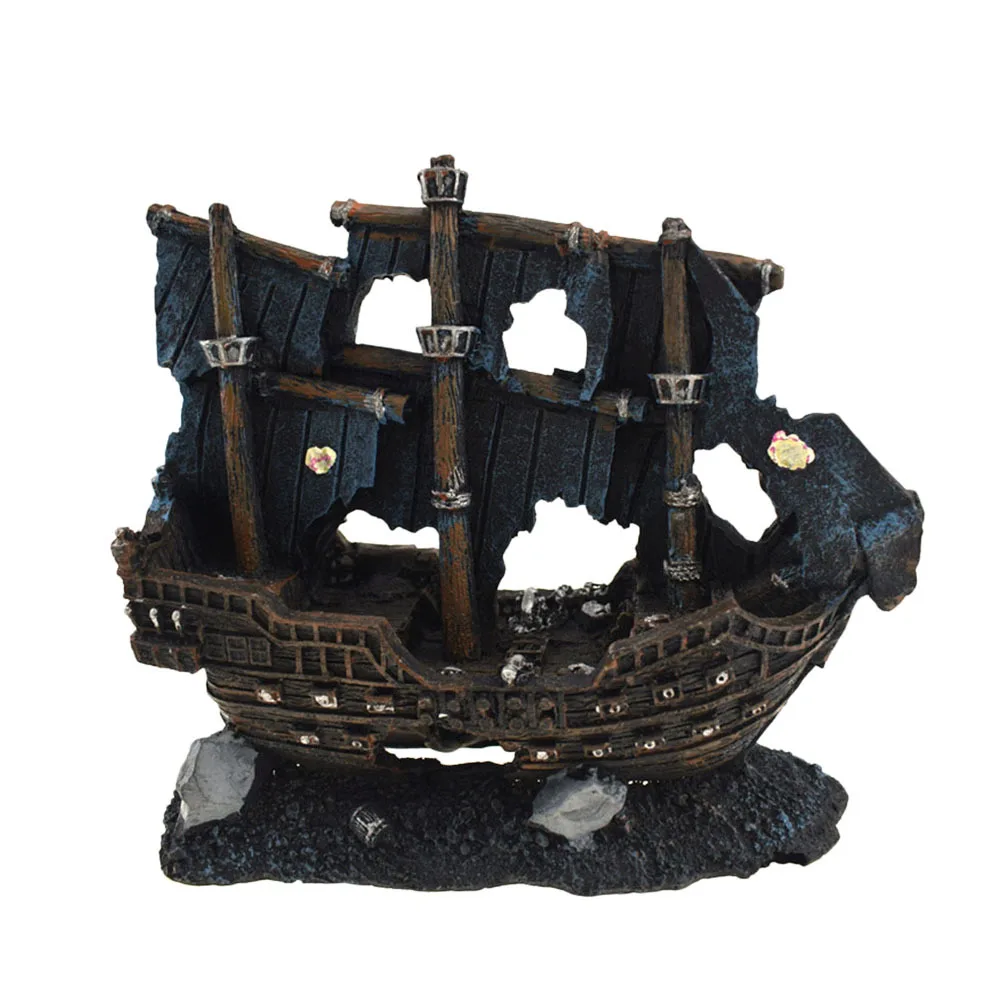 

Sunken Ship Aquarium Decor Resin Broken Ship Landscape Fish Tank Artificial Underwater Scene Hiding Place for Fish