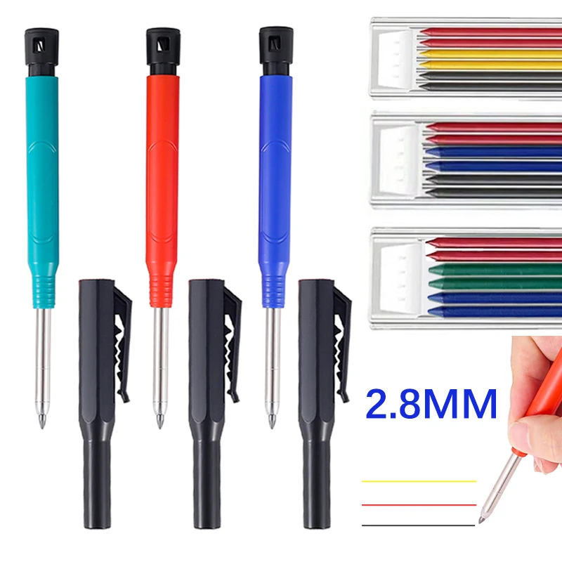 2.8mm Multicolor Woodworking Pencil Comes with A Sharpener Protective Cover Deep Hole Marker for Carpenter Woodworking Architect