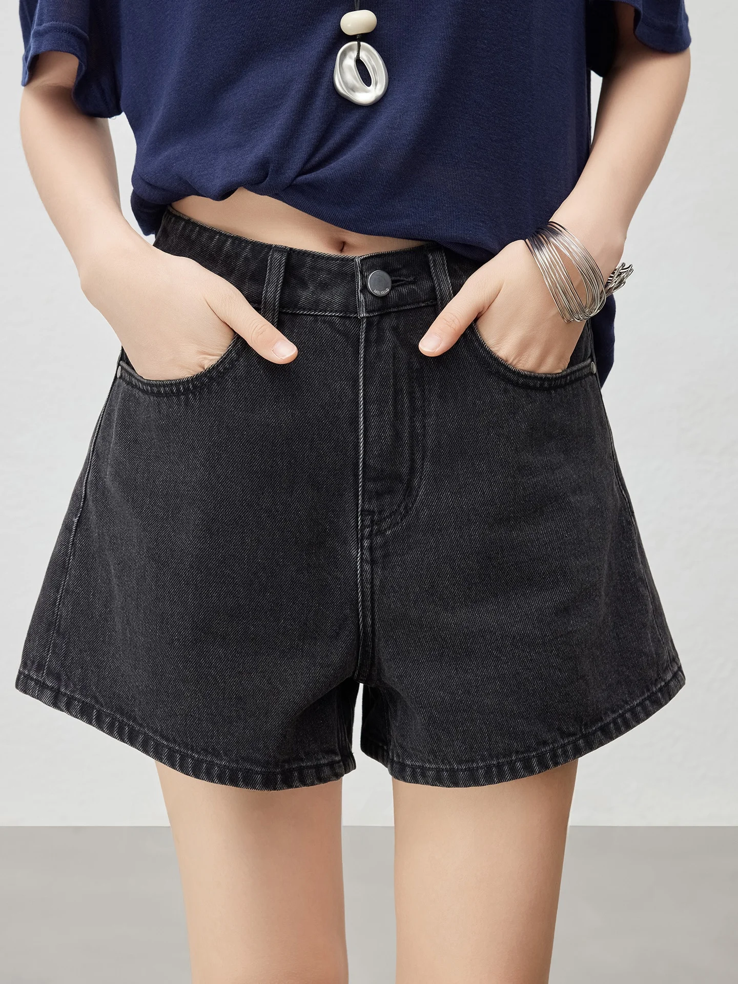 

Джинсовые шорты MeiYang из чистого хлопка, повседневные, с высокой талией, для лета, в стиле Spicy Girl, темно-синие, на молнии, повседневные, стильные