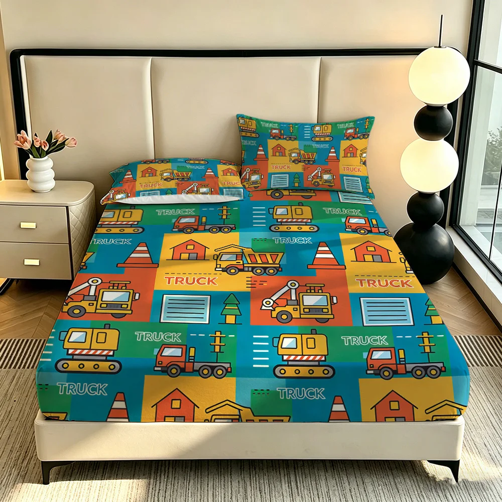 3pcs Cartoon Toy Car Printed Chipless Bed Sheet Set with Multiple Sizes Soft Bed Cover Bedroom Bedding Decorations Gifts view 2