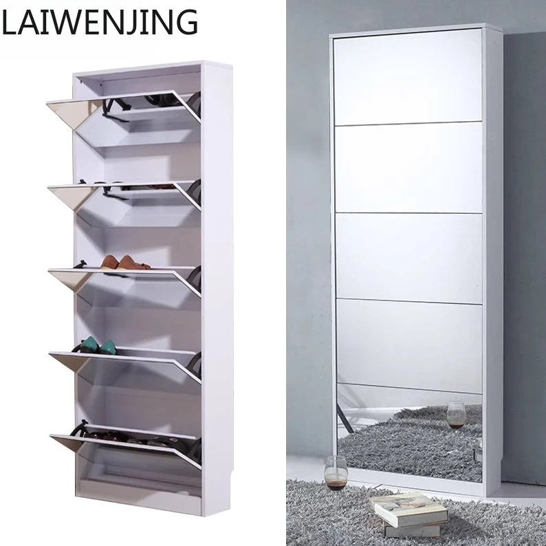 

MJY Thin Shoe Cabinet Chinese Style Home Entrance Mirror High Cabinet with Mirror Door Back Shoe Rack