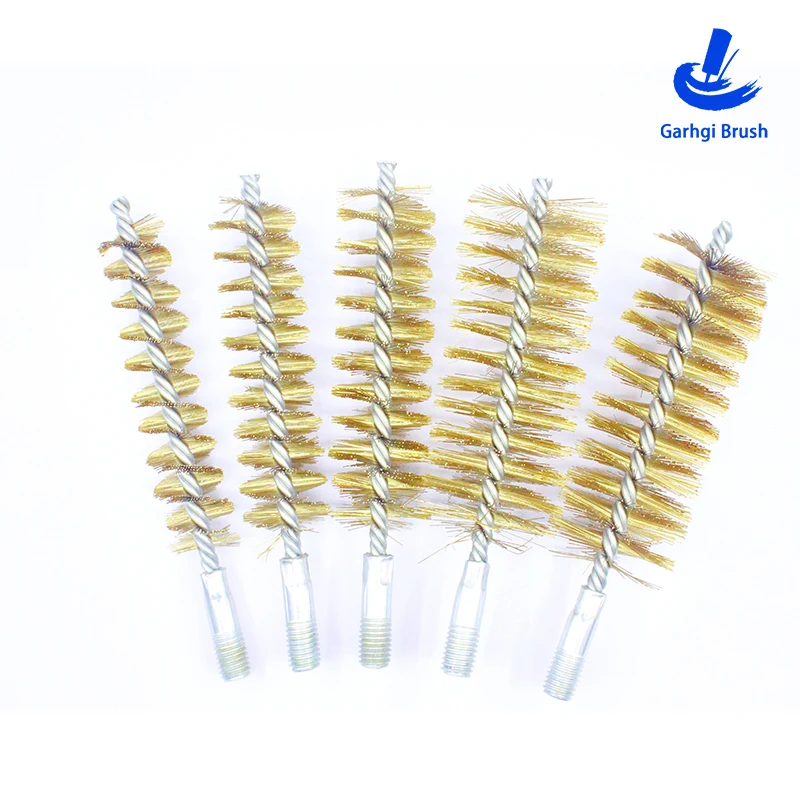 90-degree bent wire brush cleaning brass pipe threads washing machine valve