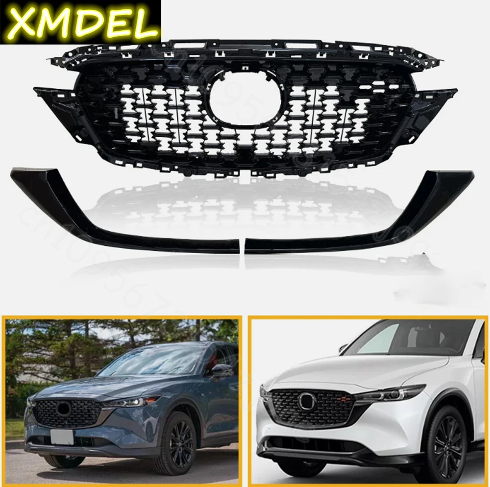 For 2022 2023 2024 2025 Mazda CX5 CX-5 Glossy Black Chrome Trim auto part car styling front center grill Front Upper Grille