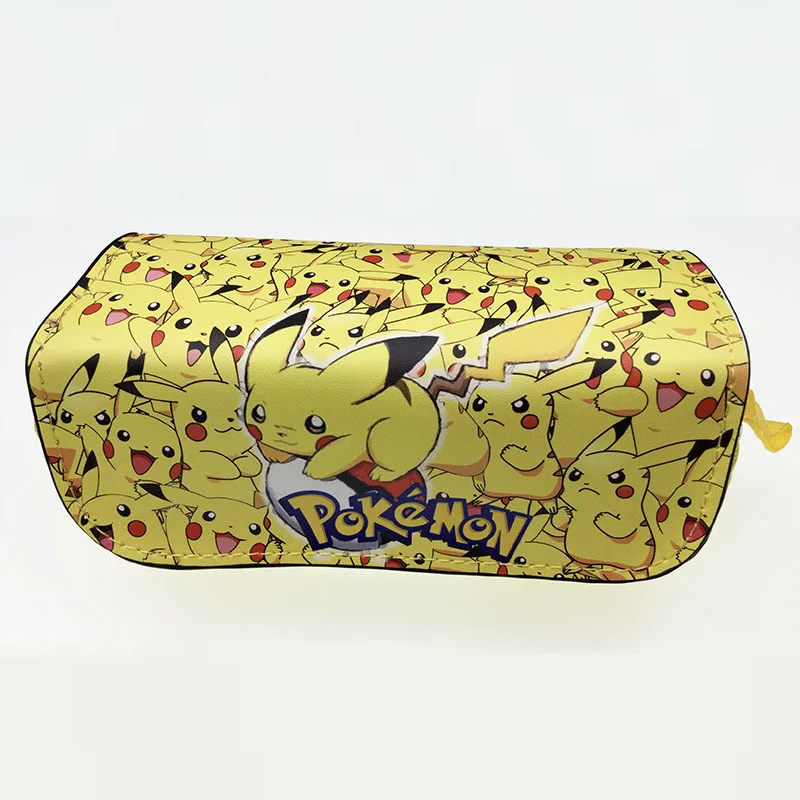 TOMY Pokemon Velcro Double Layer Student Pencil Case Eevee Large Capacity PU Waterproof Stationery Case Stationery Storage