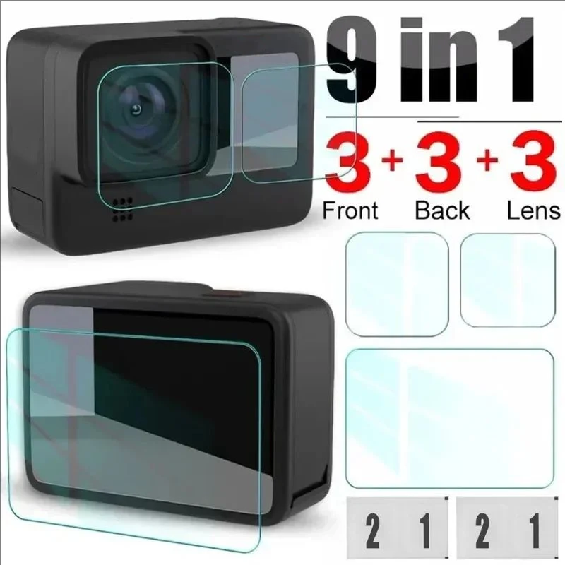 9/1Pcs HD Tempered Glass Screen Protector for GoPro Hero 13 12 11 10 9 Black Camera Lens Protective Film Front Back Screen Glass