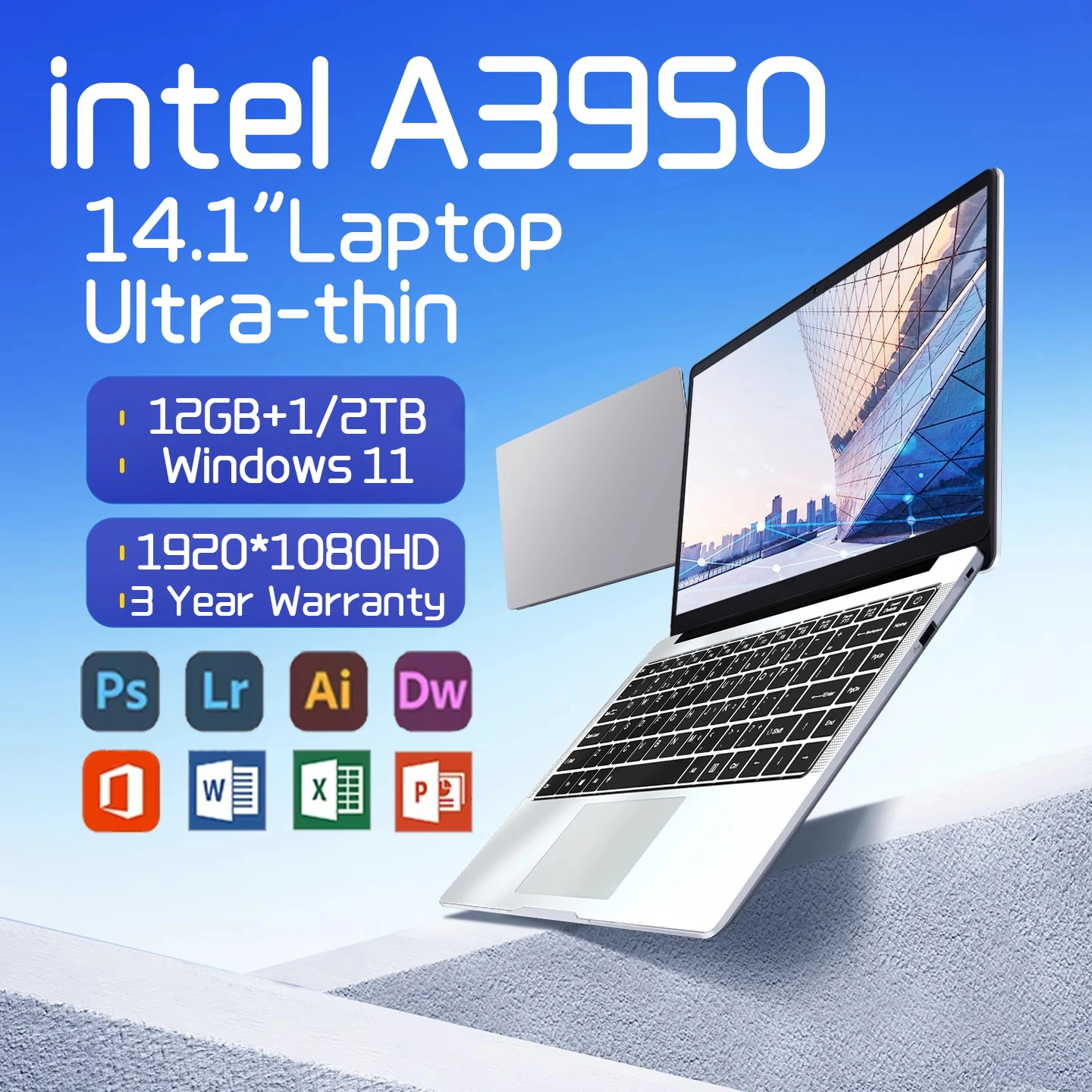 

2025 14.1 inch Business Notebook Intel Atom x7 A3950 12GB DDR4 2TB SSD Windows 11 Office Study Computer PC Ultra Slim Laptop