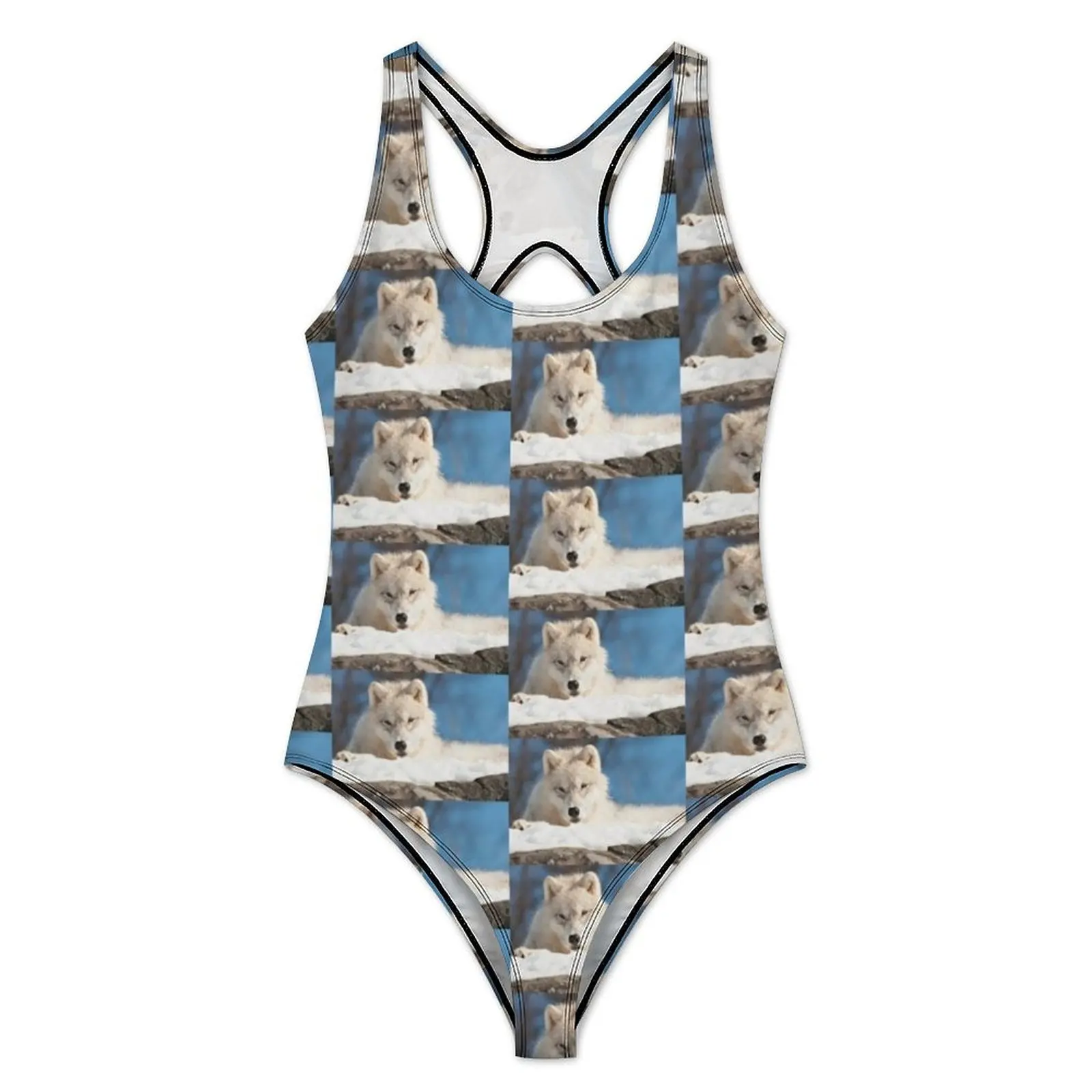 Arctic Animal Swimsuit Wolf Pup Print Push Up Swimwear One Piece Beach Monokini Swimsuits Sexy Pattern Beachwear Large Size