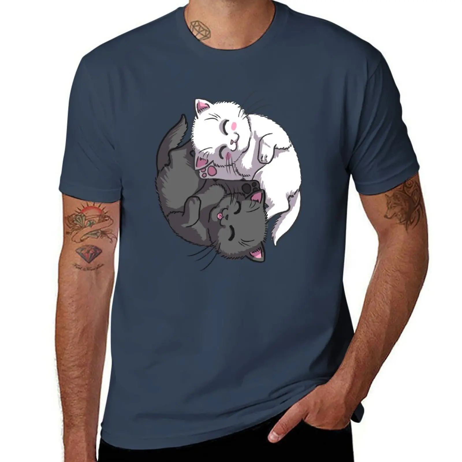

Kitten Kitty Yin Yang black and white sleeping circle T-Shirt man t shirts for men casual essential t shirt T-Shirt