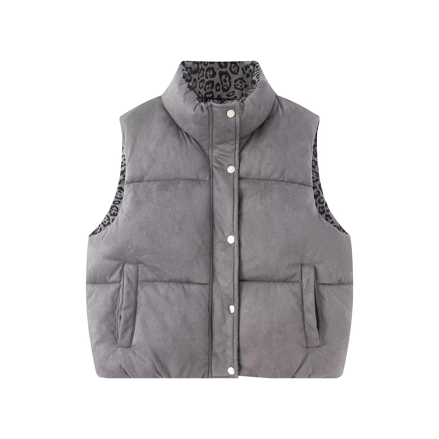 2025 Autumn and Winter New Women's Clothing Design Sense Double-sided Retro Leopard Print Down Cotton Vest Jacket