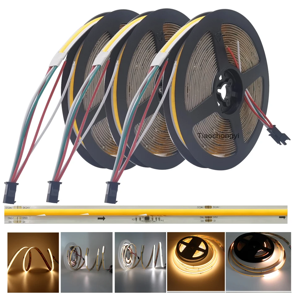 

DC24V WS2811 COB Flowing LED Strip Running Water Horse Race Chasing Light Pixel Linear Lamp 336LEDs/m Cold Warm White 5M