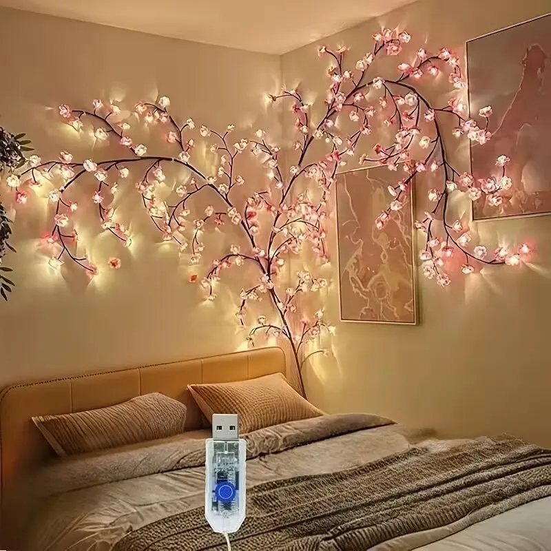 96LED Cherry Blossom String Lights USB Powered 8 Modes Remote Control Fairy Lights Home Party Weddings Christmas Wall Decor ﻿