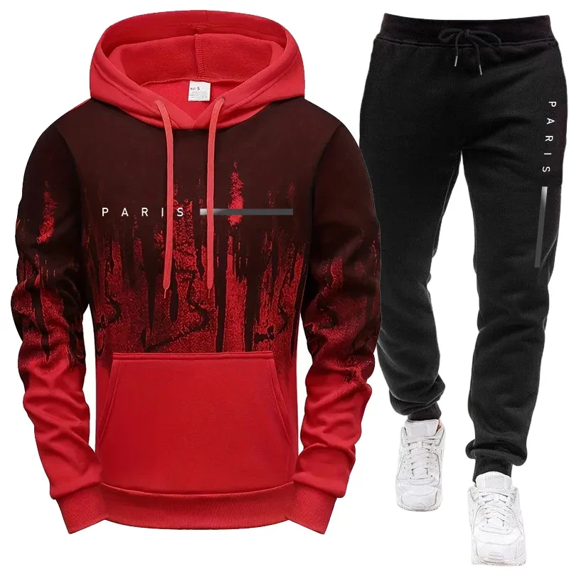 Men's Set/Hoodie/Pants Paris New in Casual Hooded Tracksuit Autumn Winter Daily Sports Fashion Sweatshirt and Sweatpants Outfit view 4