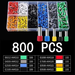 800pcs PCS Box,VE Series Insulated Terminal Block Wire End Crimp Sleeve Terminal Cable Wire Connector Electrical Tube Terminal