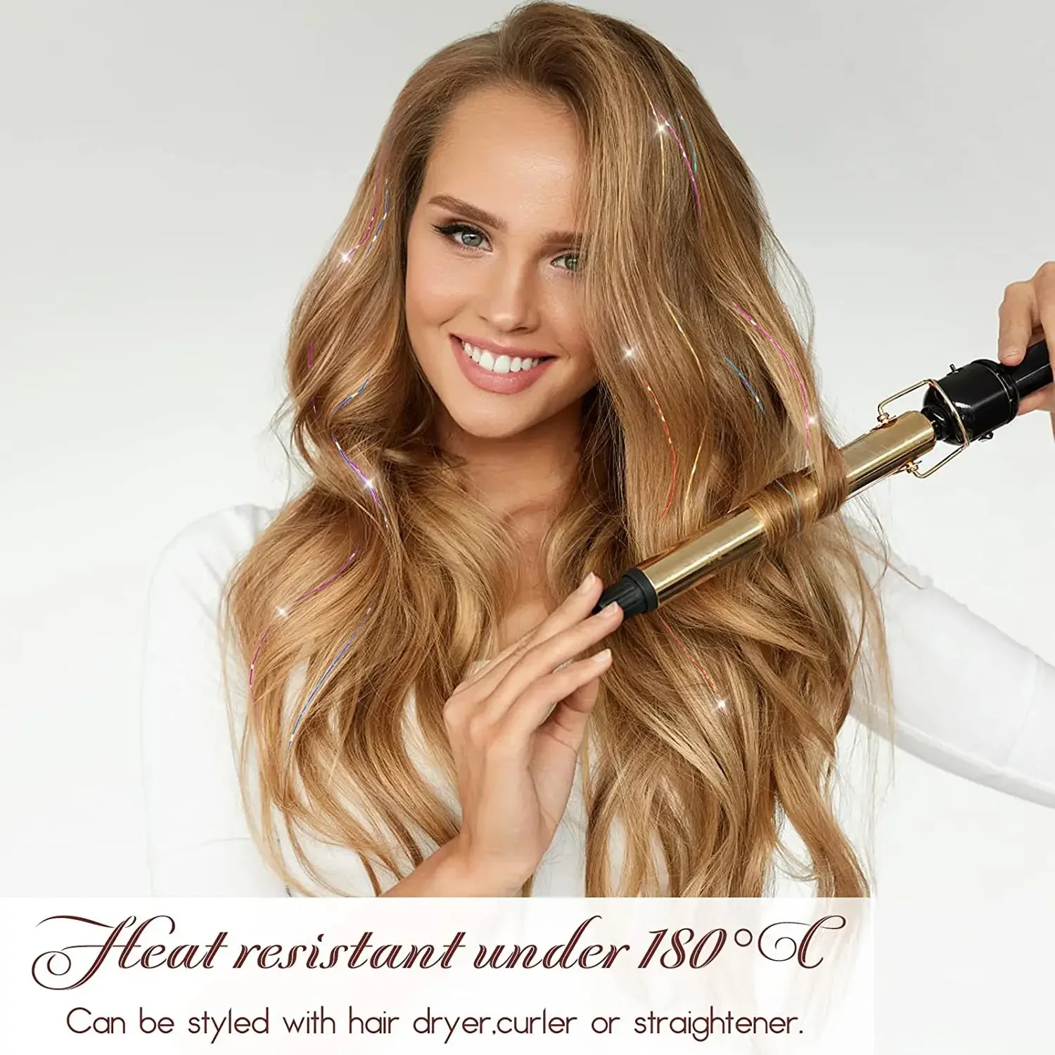 Clipe de cabelo Tinsel com Fio De Ouro, Extensão Do Cabelo, Acessório Penteado, Resistente Ao Calor, Shiny, Fada, BB, BB, 6Pcs