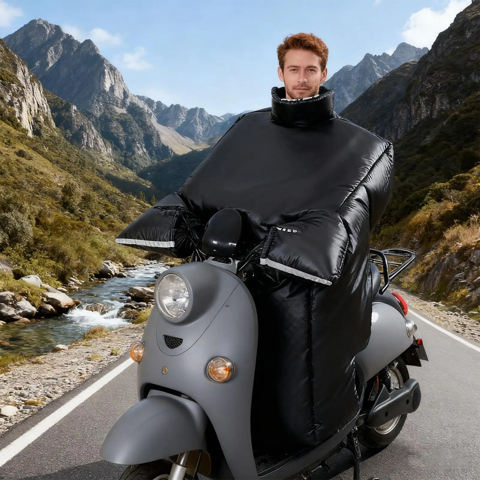 

Scooter Leg Cover Waterproof Quilt Plush Lining Motorcycle Warm Leg Cover With Gloves For Women Scooter Winter Outdoor Riding