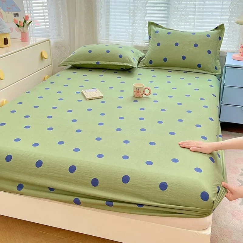 Class A polka dot double-layer yarn fitted sheet three-piece set four-season universal  dust protective cover