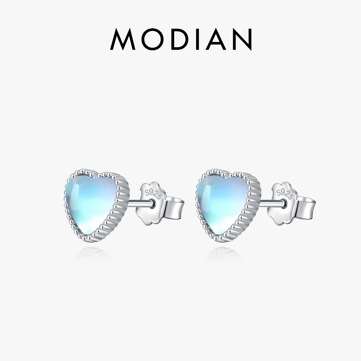 Modian Solid 925 Sterling Silver Romantic Hearts LOVE Moonstone Stud Earrings For Women Party Fashion Fine Jewelry Gifts