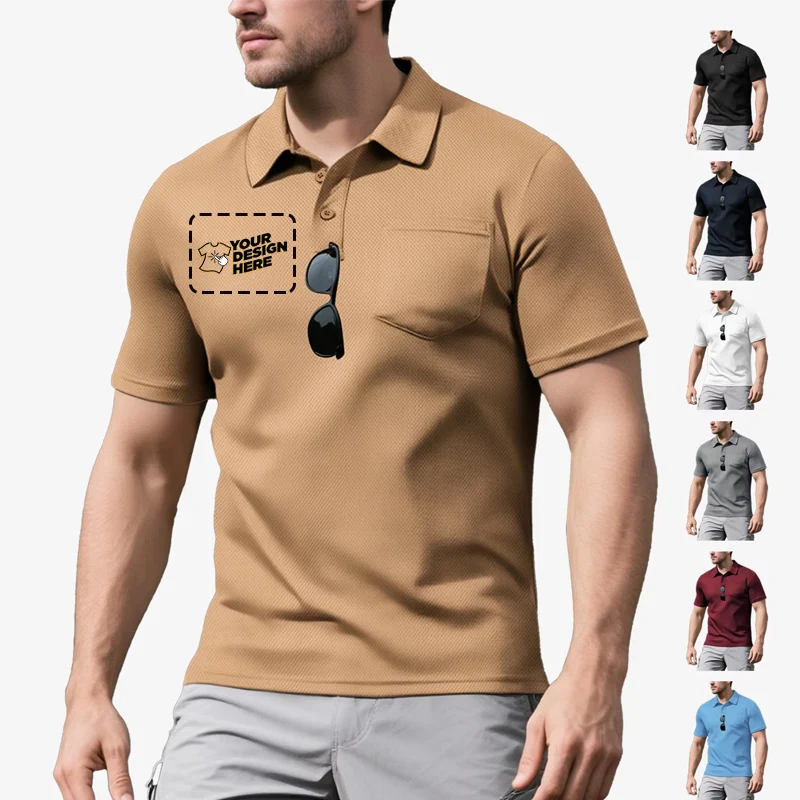 Men's Loose Fashion Short Sleeve Lapel Polo Shirt Polo Shirt Sports Casual Tactical Short Sleeve free custom logo Pocket POLO