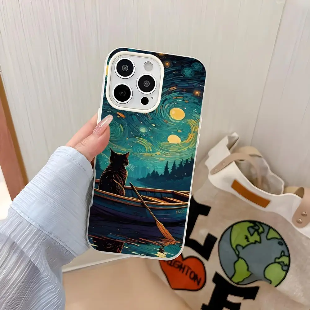 

Art S-Starry Sky Black Cat Phone Case IPhone 17 Air 16 15 14 Plus 13 Pro Max 2 Soft Frosted Candy Transparent Jelly 2-in-1