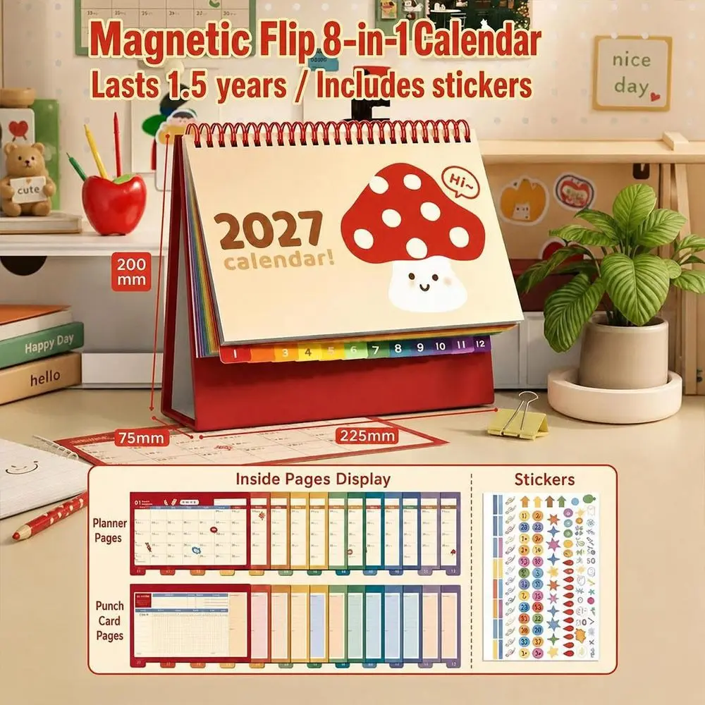 New Paper Monthly Calendar Freestanding Spiral Bound Desk Planner Cartoon Pattern Monthly Layout Planner Calendar Home Office