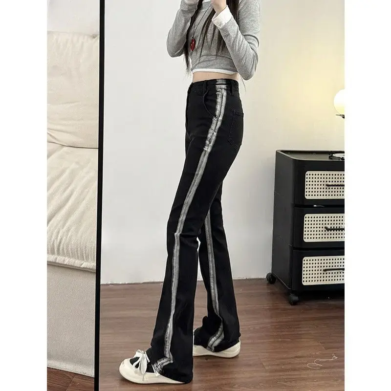 

High Waist Flared Jeans Women's Elastic Slimming Denim Pants Bla Casual Cotton Polyester Blend Wear Resistant High Waist