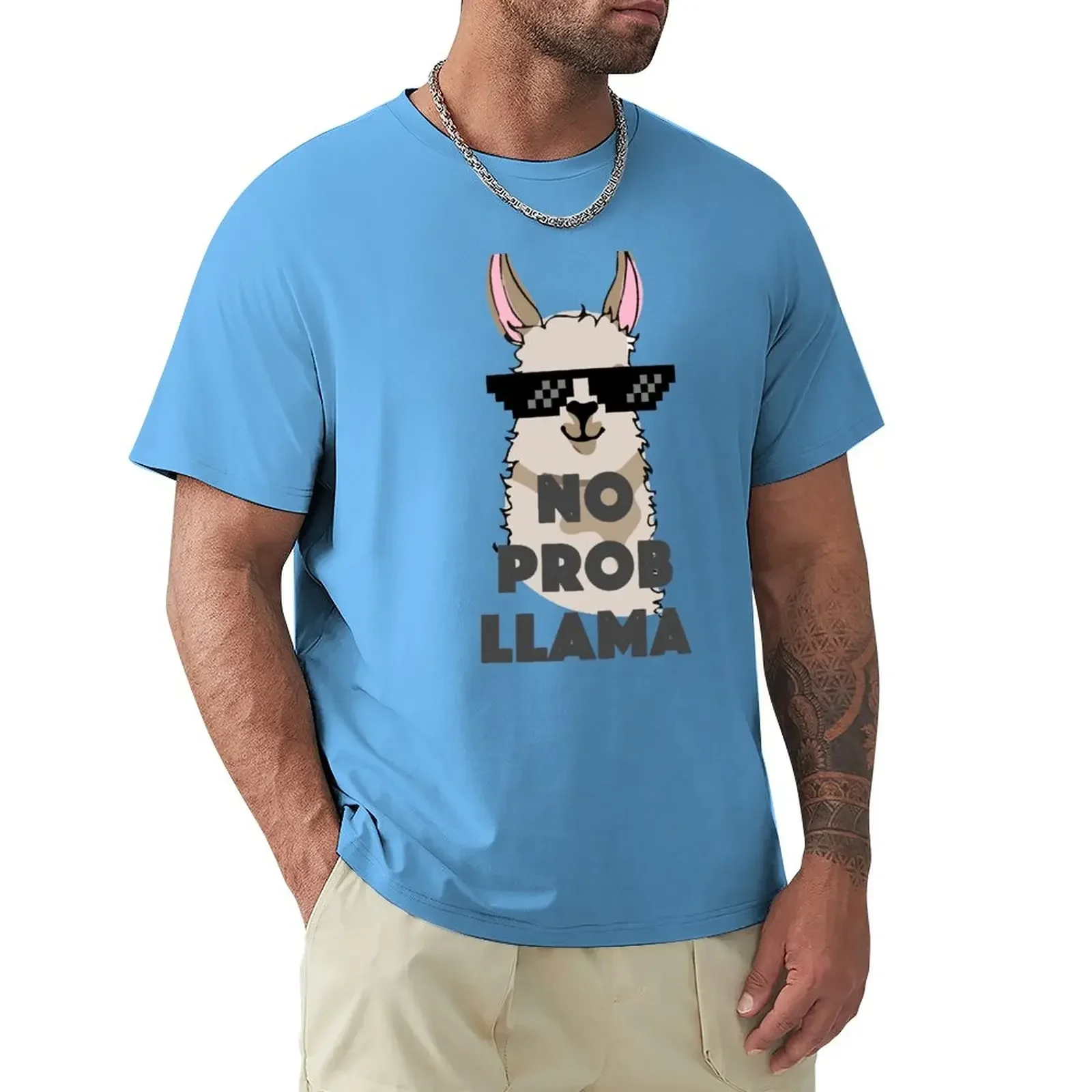 

No Prob Llama T-Shirt blue archive summer clothes tees men t shirts