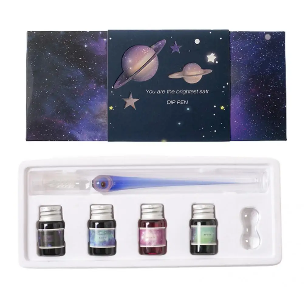 1Set Beautiful Crystal Pen Spiral Design Portable  Dip Ink Pen Glass Dip Ink Pen   for Art  Ink Pen