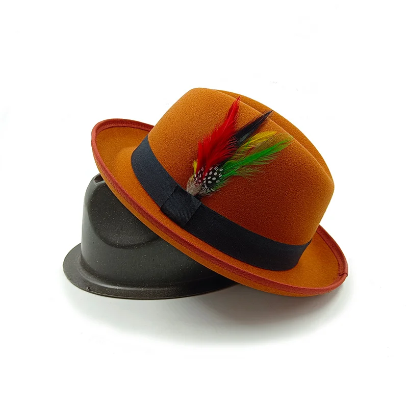 Trilby Men Classic Feather Fedora Hat Simple Women Gentleman Hamburger hat vintage hat Pork Pie Winter Autumn sombrero hombre