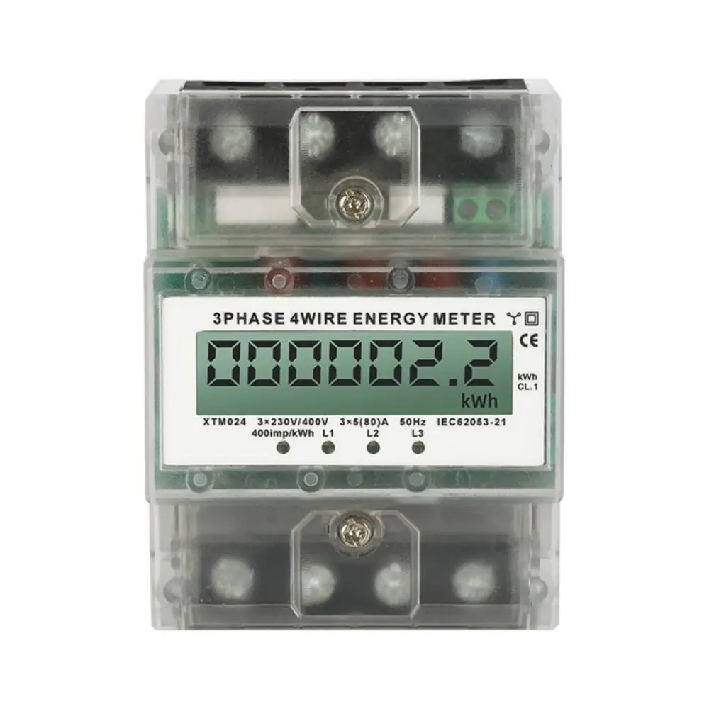 Industrial Three Phase Current Meter Digital LCD Screen DIN Rail Mount Electric Energy Monitor Power Supply Management Device