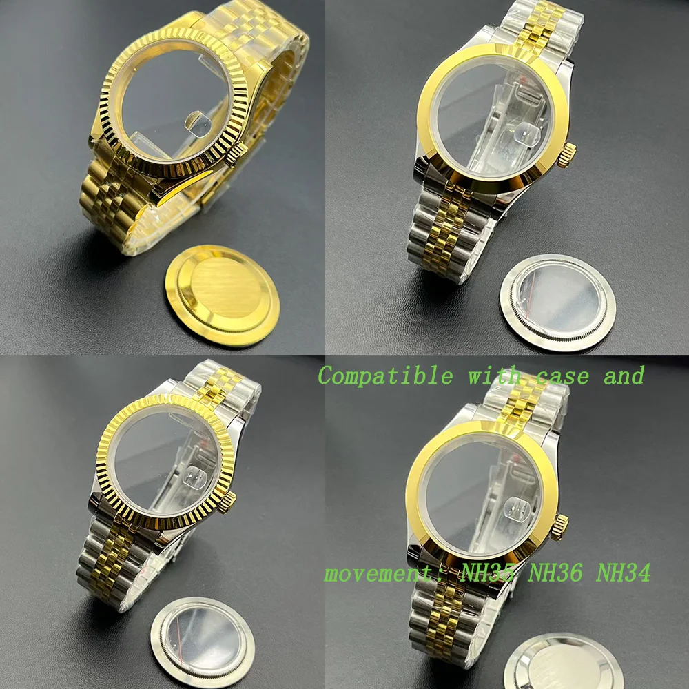 40mm Date Model Watch Case Silver And Gold Combined Accessory with NH35 36 Type Movement 30.8mm Dial Steel Strap