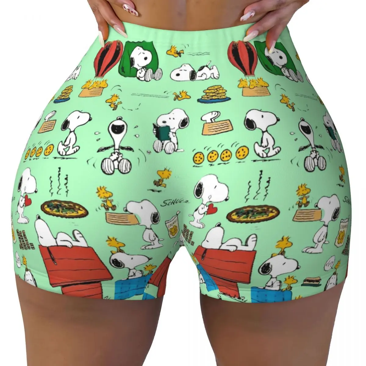 

Custom Women's Cute S-Snoopys Cartoon Workout Yoga Shorts Athletic Gym Volleyball Biker Shorts