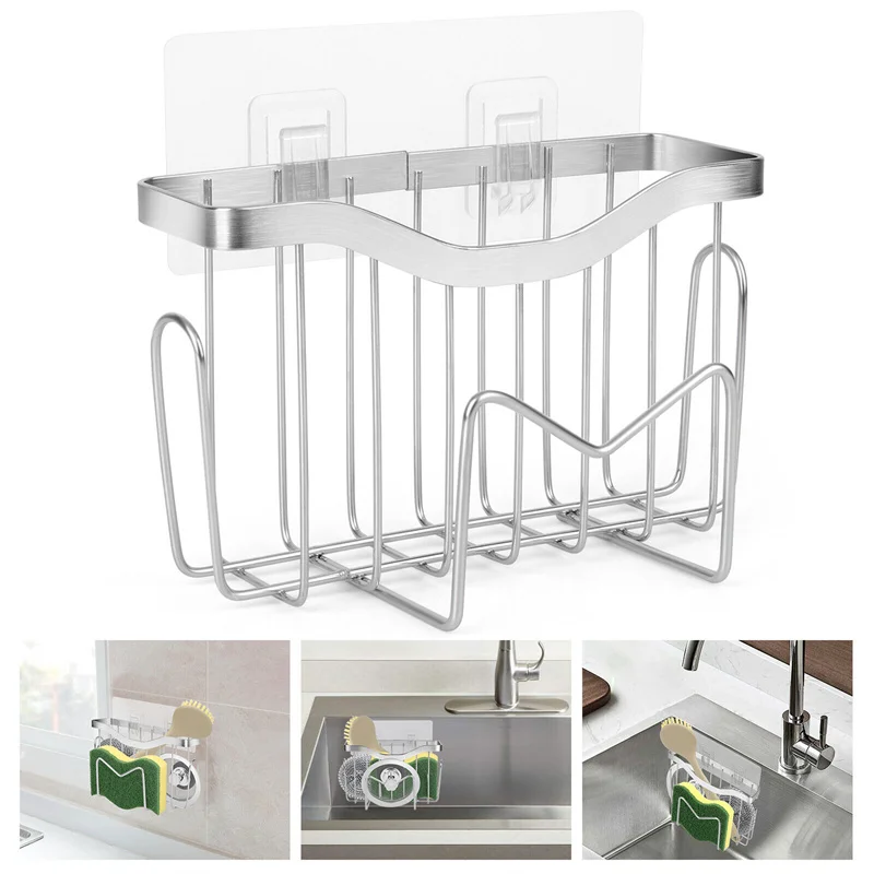 Multifunctional Portable Durable Sponge Holder Kitchen Sink Organizer Stainless Steel Sink Caddy Drainer Basket For Sponge Brush