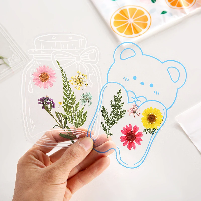 Creative Transparent Bottle Embossed Sticker Bookmark Clip And Paste Herbarium Sticker Pack For Students Dry Flower Bookmark