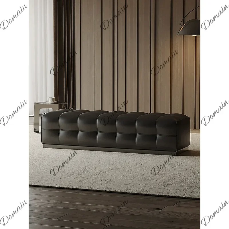 VP Italian Luxury Genuine Leather Bench for Bed End, Top Layer Cowhide Long Ottoman for Living Room Entryway