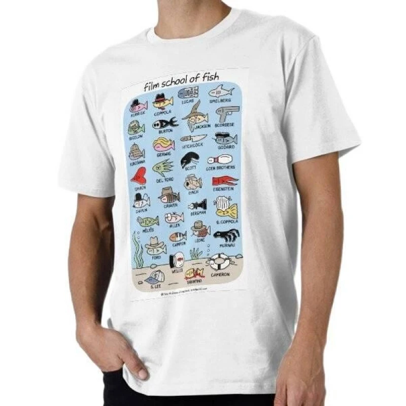 

film school of fish Funny Gift t shirt for fisherman 100% cotton printed tee Short Sleeve Graphic Clothes All size tops S-6XL