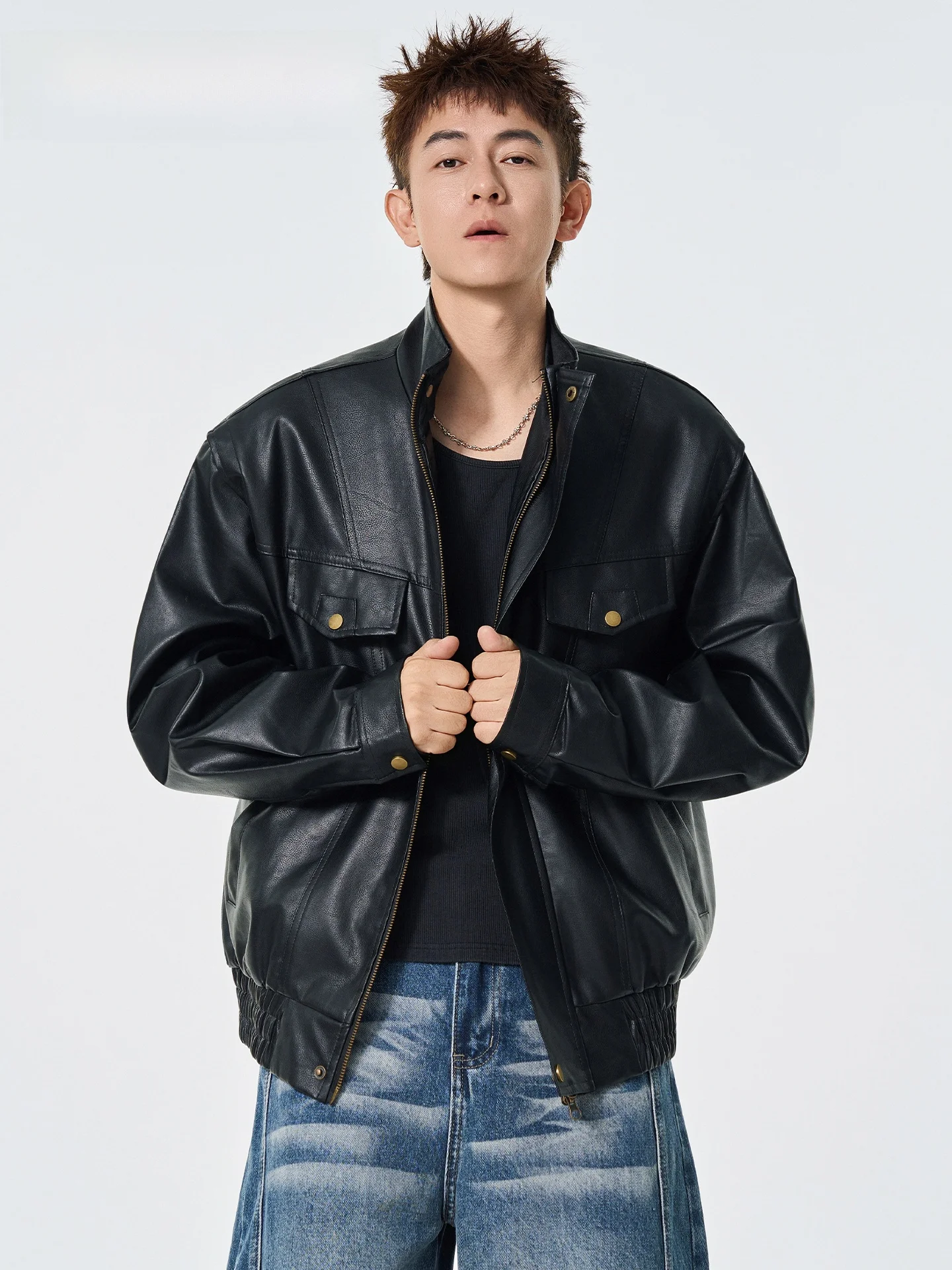 

JOKARJONNY American Sle из искусственной кожи, мужская повседневная куртка Haome, весенне-осенняя модная брендовая рабочая одежда для отдыха с высоким чувством...