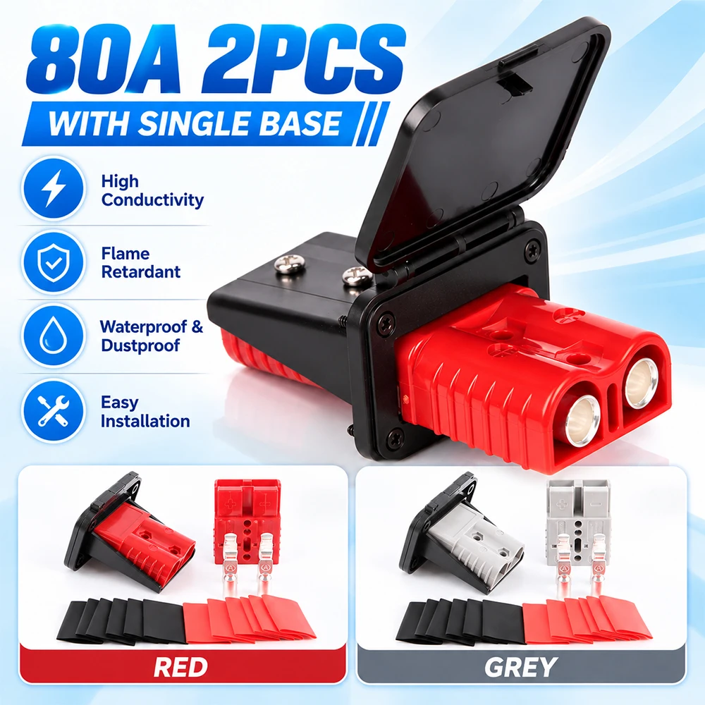 80A 600V High Current Power Double Pole Quick Connect/Disconnect Battery Connector Plug Kit With Single Bracket