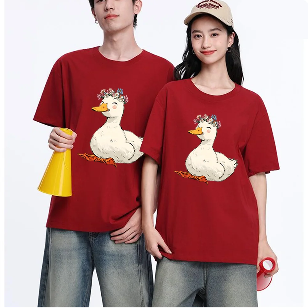 Cute Duck With Flower Crown Printed T Shirt Cotton S-XL Personalized Custom Casual Short Sleeve Tee Aesthetic Graphic Top Unisex