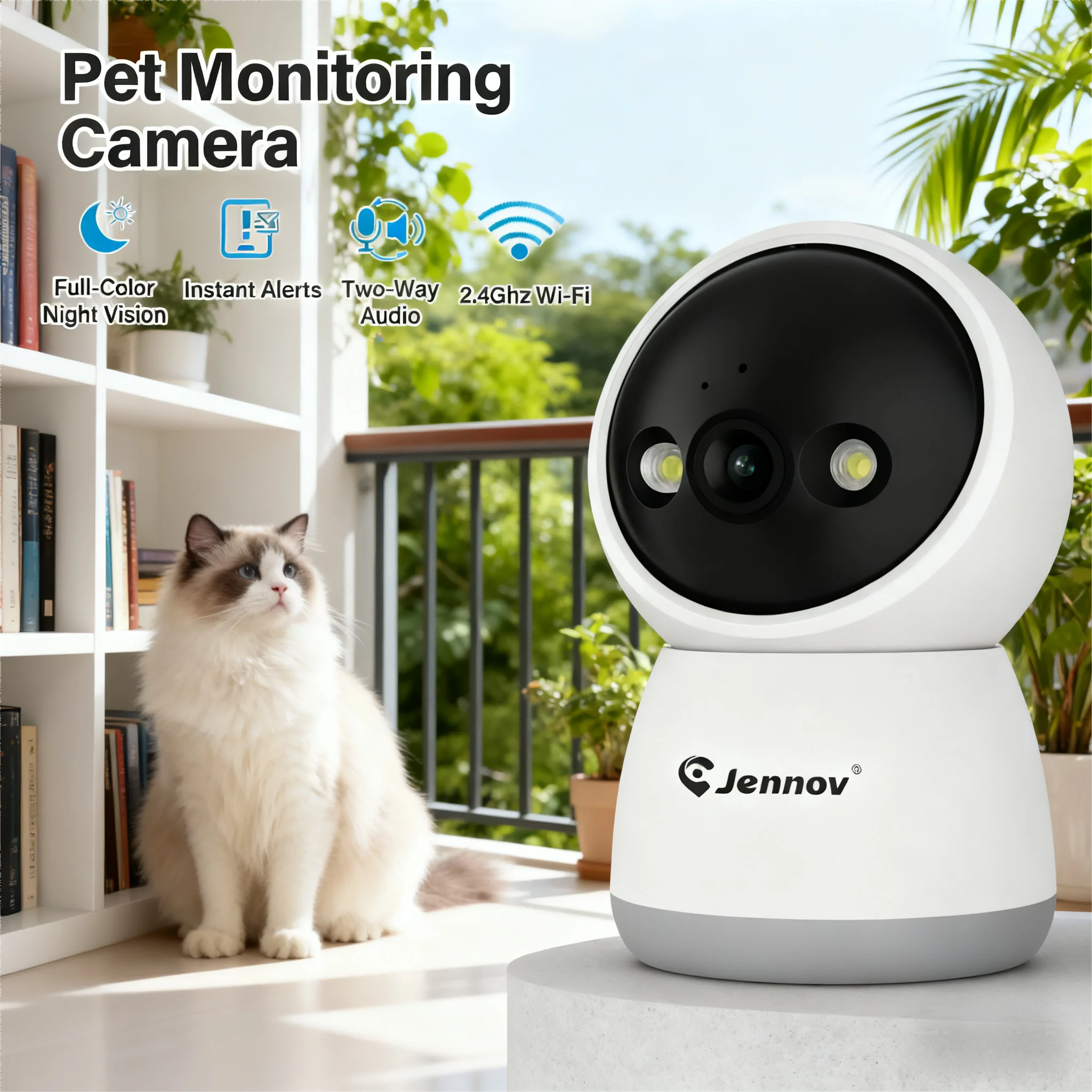 

Камера безопасности с ночным видением, двусторонней аудиосвязью, обнаружением движения и автоматическим отслеживанием. Дистанционно управляемый через мобильное приложение — идеально