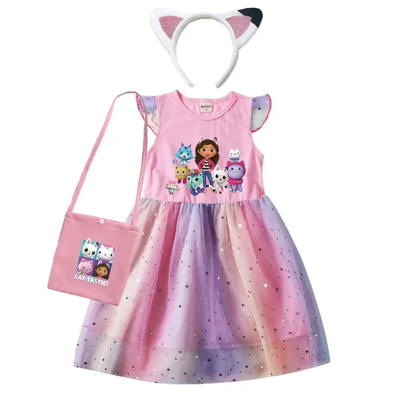 Vestido de gato Gaby para niñas, diadema con bolsa, vestido de fiesta de cumpleaños para niñas, casa de muñecas de cabby, disfraz de cosplay de Navidad y Halloween para niños