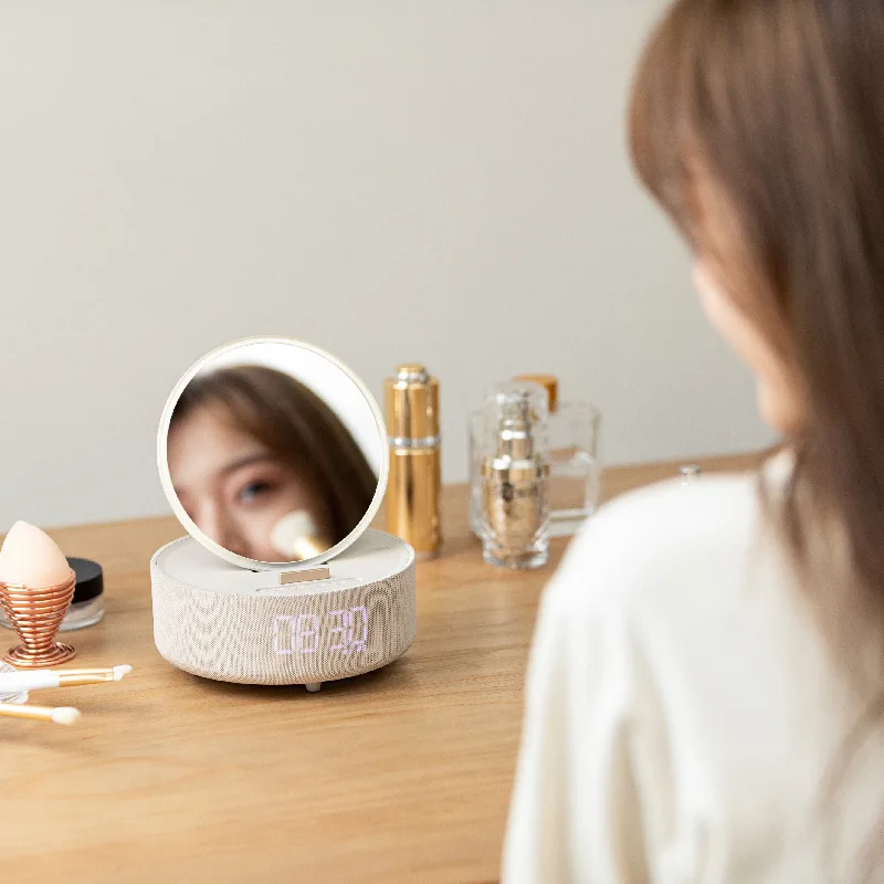 Multi-functional wireless charging makeup mirror bluetooth speaker alarm clock speaker convenient fresh mini speaker