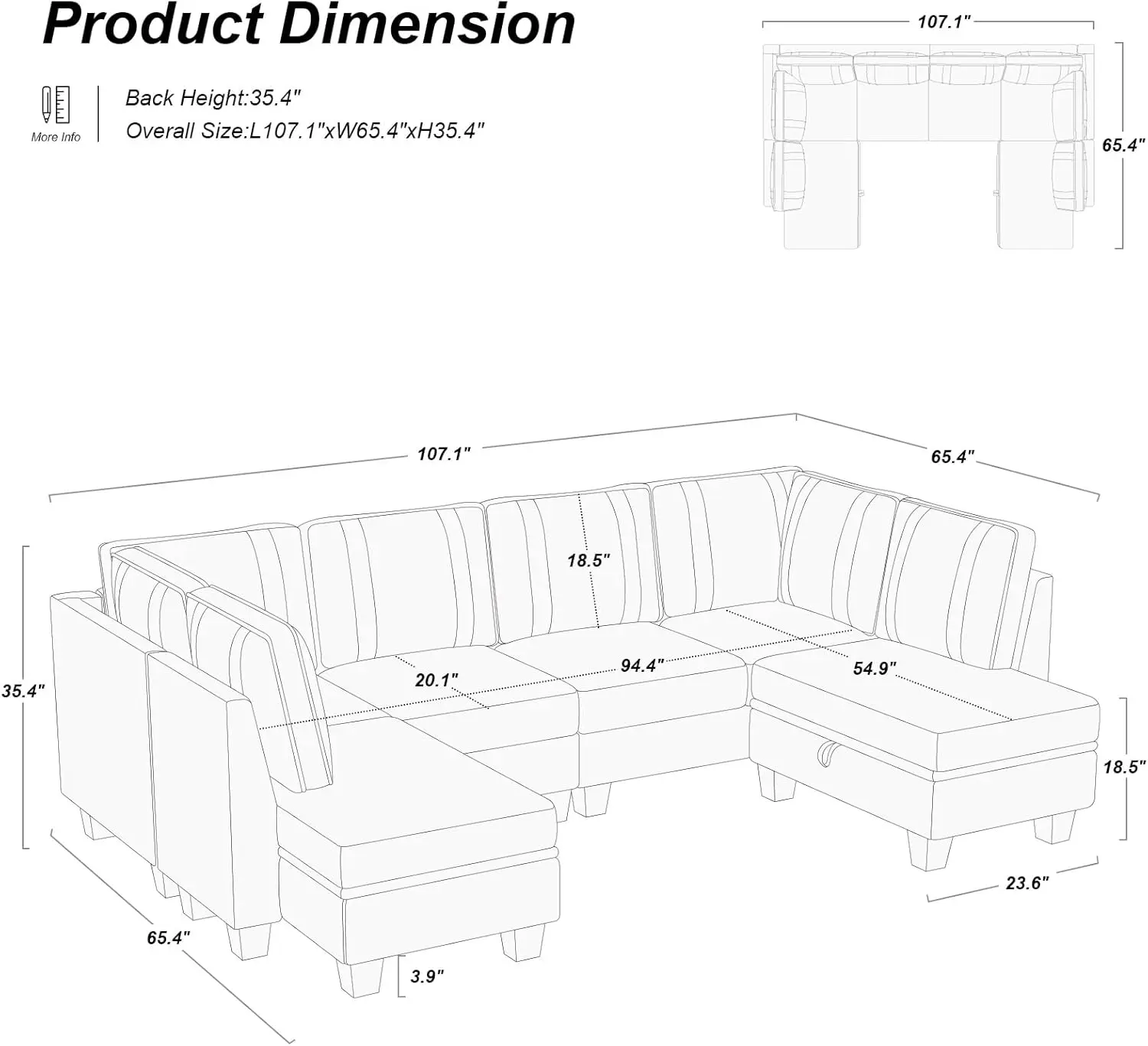 Belffin Sectional Couch with Storage Ottoman, U Shaped Sectional Sofa Couch, Convertible U-Shape Sectional Couch for Living Room