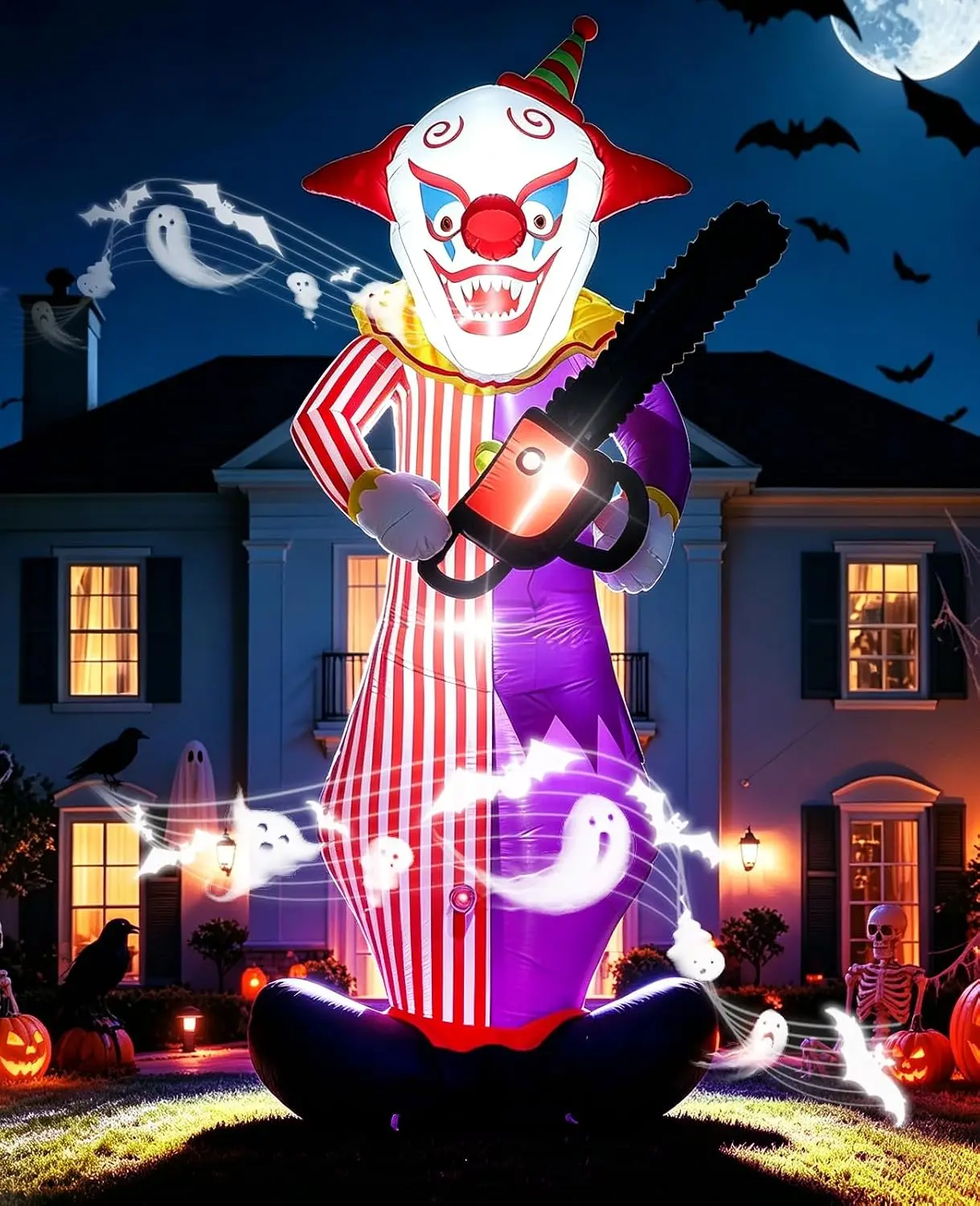 Killer Clown Chainsaw Inflatable Halloween Yard Decoration