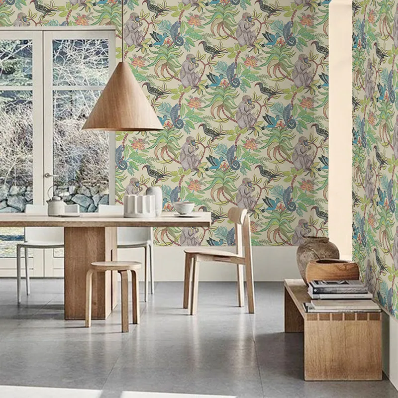 Customized wallpaper Nordic light luxury retro monkey animal fashion plant hotel sofa background tropical rainforest wallpaper