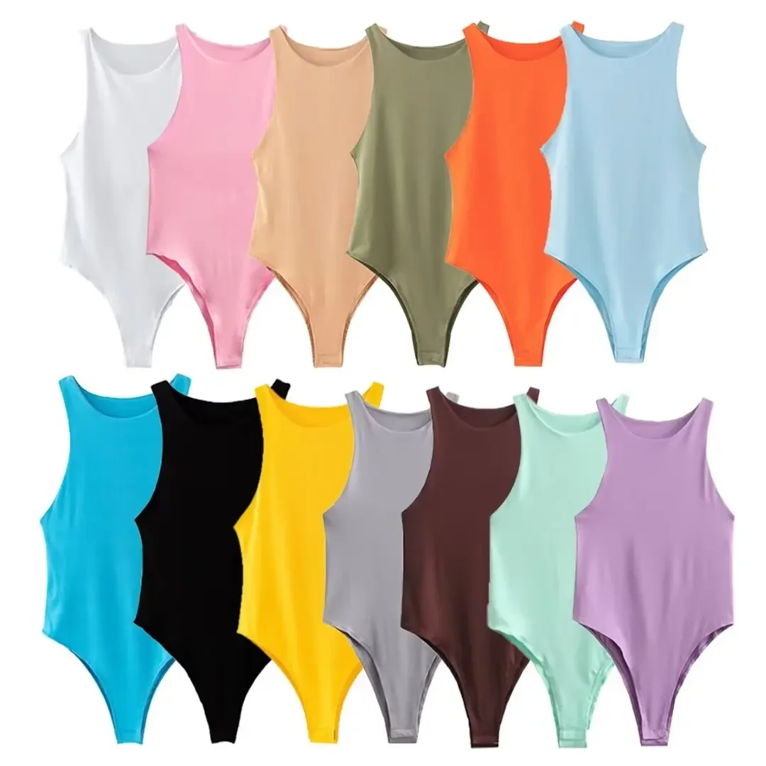 

Женский комбинезон без рукавов, повседневный Облегающий комбинезон с круглым вырезом в стиле ретро, 2024