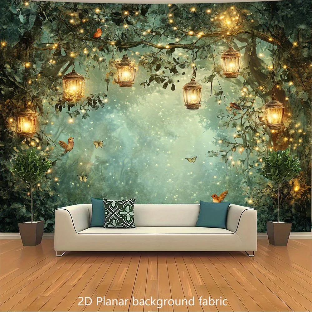 Large Enchanted Forest Tapestry Wall Hanging Lantern Backdrop 150x300cm Cottagecore Fairy Forest Decor