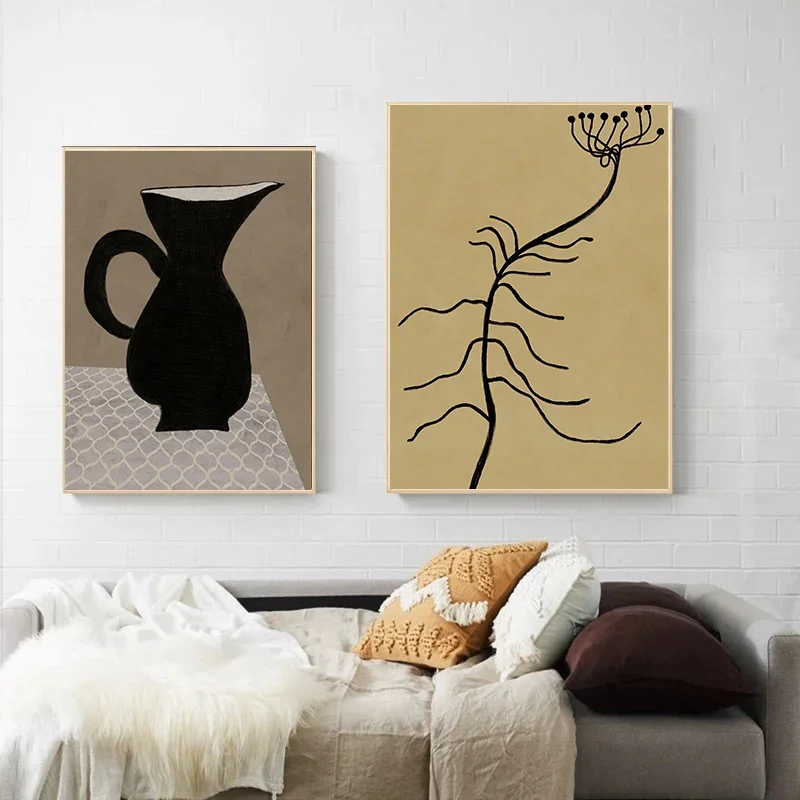 Modern Geometric Pattern Abstract Flora Aesthetics Poster Print Canvas Wall Art Picture Home Living Room Decorative Painting Set