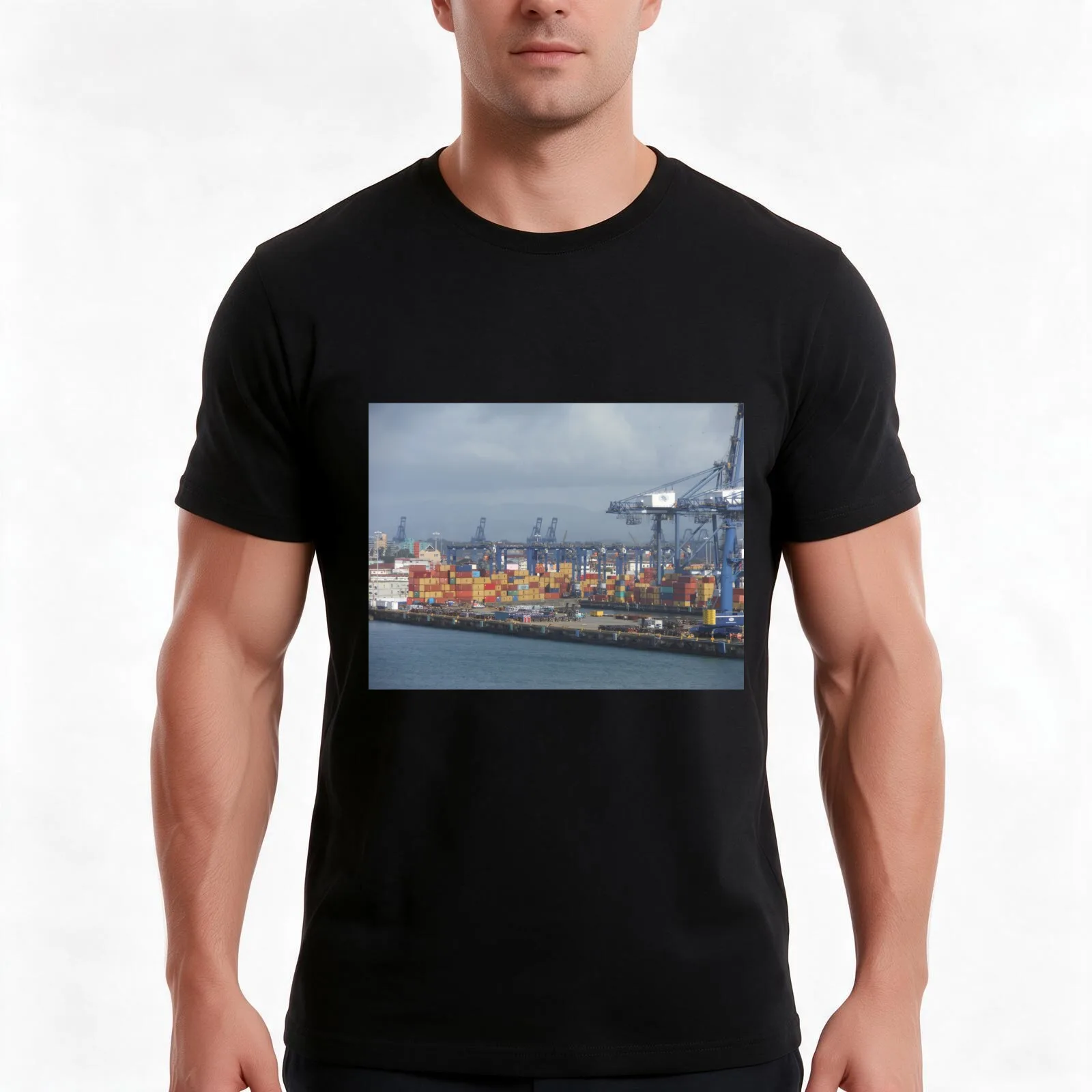 SHIPPING CONTAINERS, CARGO PORT, PANAMA CITY, PANAMA T-Shirt, Summer Casual Cotton Tee, Oversized Streetwear Tops, 100% Cotton