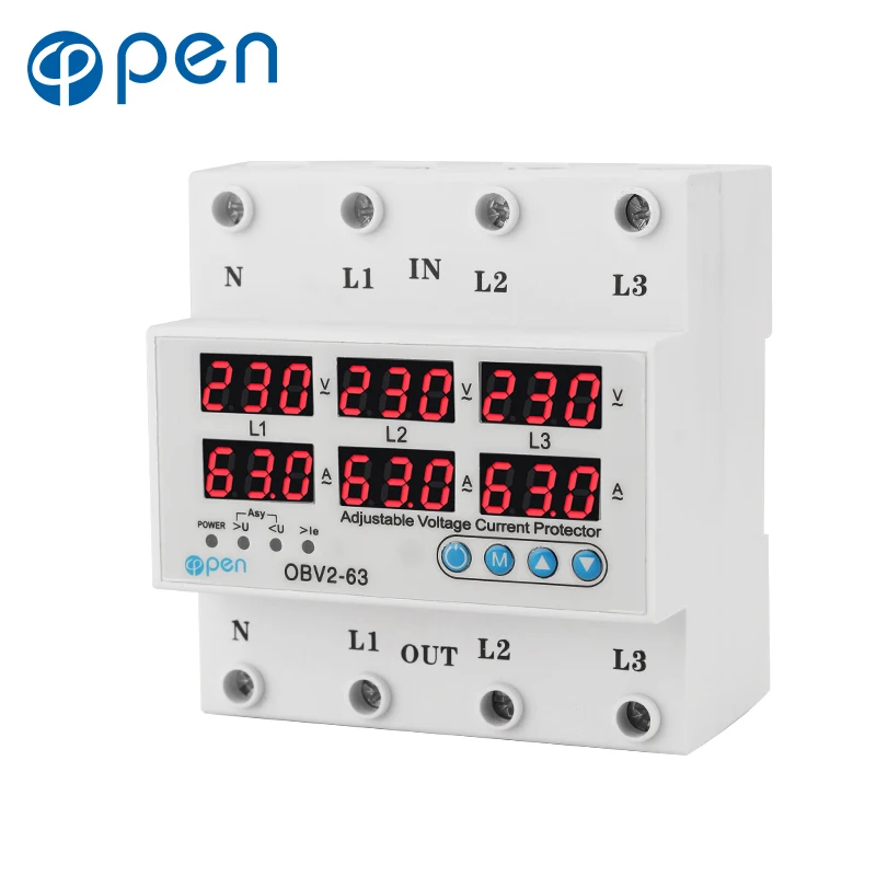 

Din Rail 3 Phase Voltage Relay 3P+N Voltmeter Ammeter Over and Under Voltage Monitor Relays Protector Adjust Current Overvoltage